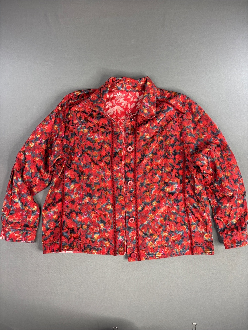 Vintage floral patterned reversible jacket Womens Large Art to wear boho artsy